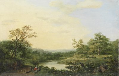 A Romantic River Landscape by Hendrik Pieter Koekkoek